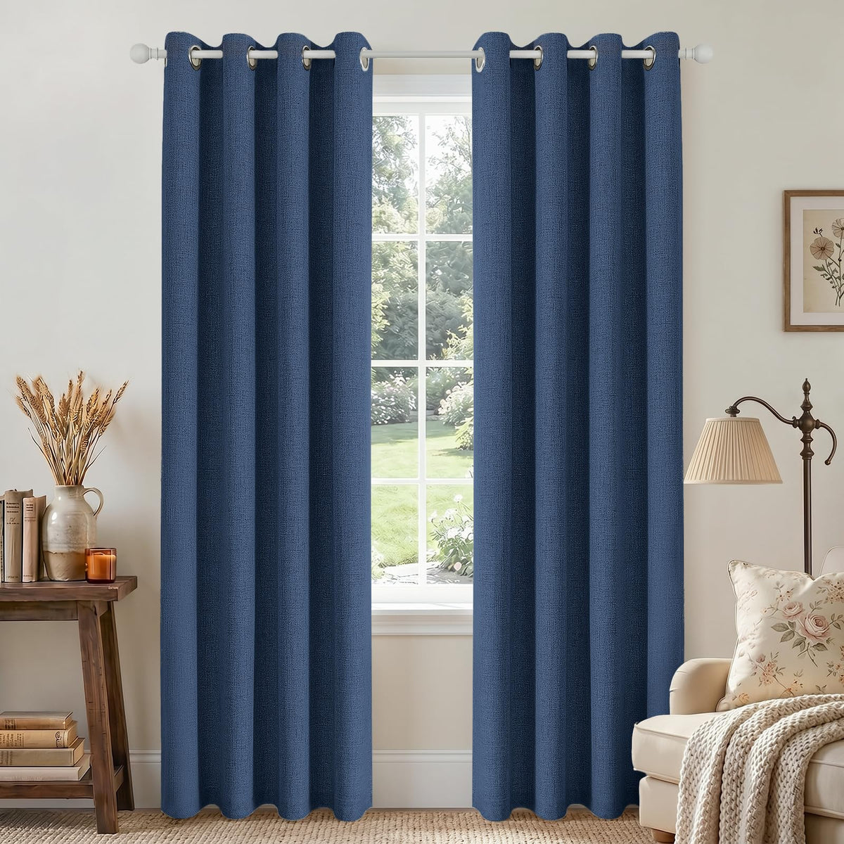 Joydeco 100% Blackout Curtains 63 Inch Length 2 Panels, Greyish White