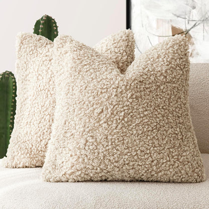Foindtower Decorative Fuzzy Faux Fur Throw Pillow Covers 24x24 Inch Oatmeal