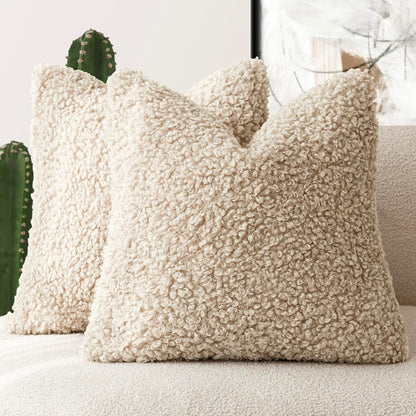 Foindtower Decorative Fuzzy Faux Fur Throw Pillow Covers 24x24 Inch Oatmeal