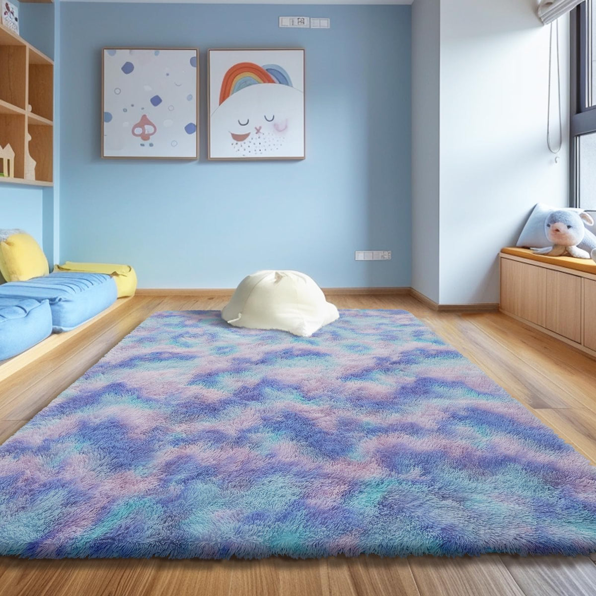 8x10 Fluffy Area Rugs for Living Room,Black Large Shag Area Rug for Bedroom