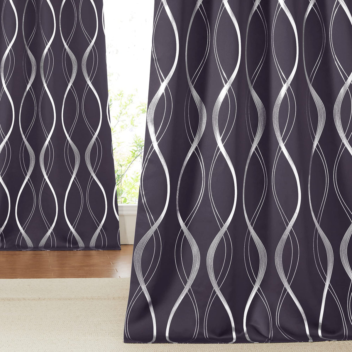 NICETOWN Grey Blackout Striped Pattern Curtains for Living Room, 52 x 84