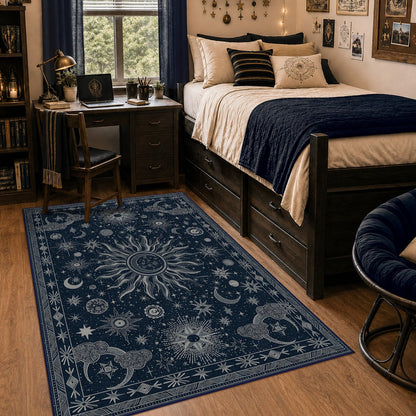 Vacuum-Friendly, 5x7 Washable Area Rug, Black Gold Beige Red