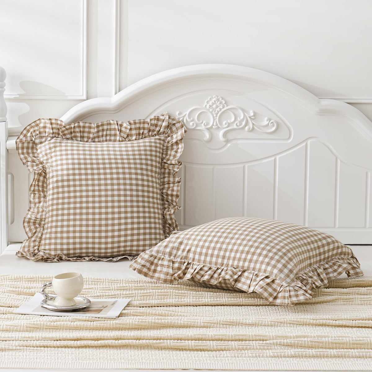 14x36 inches Sage Green Plaid Ruffle Lumbar Pillow Sham 1 Piece