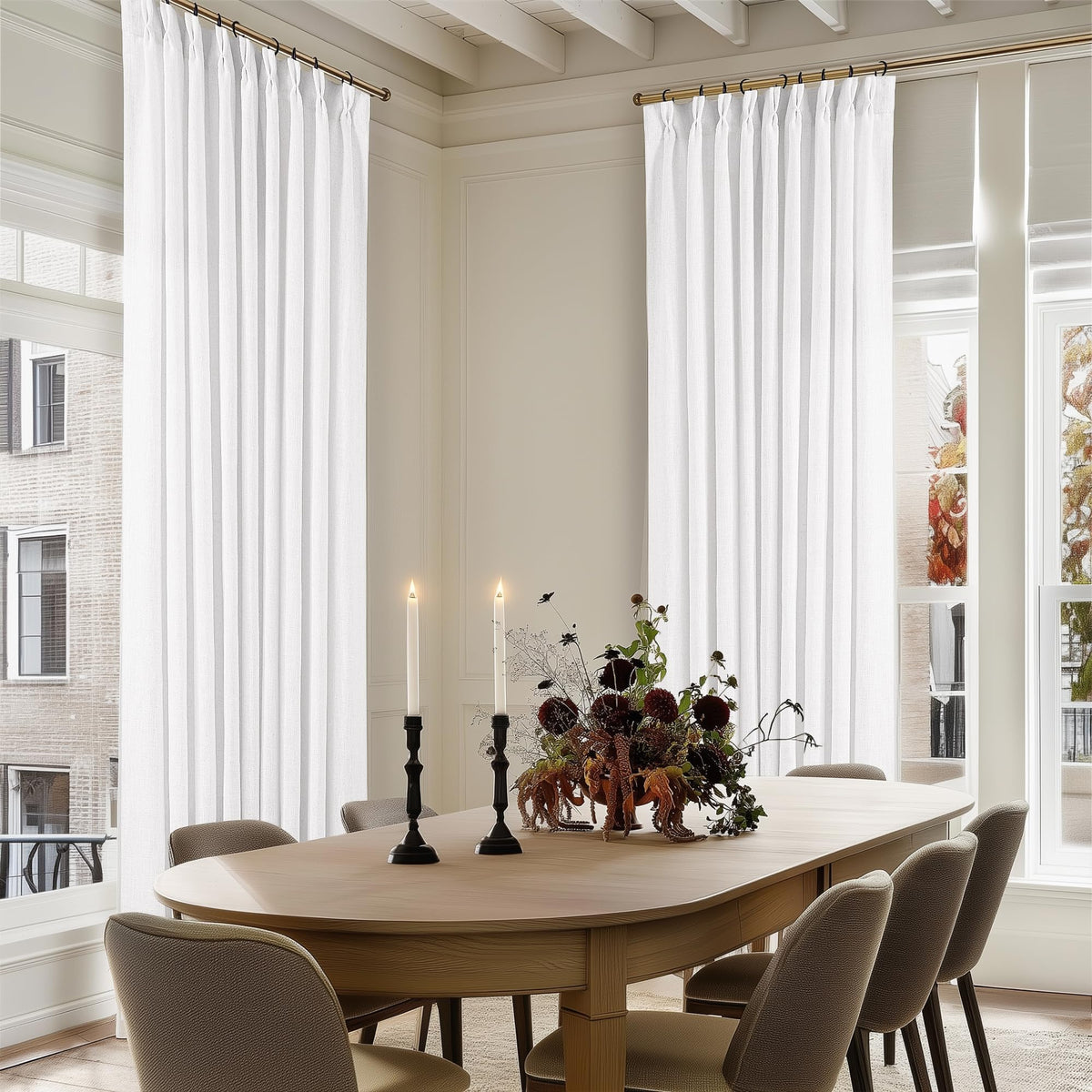 TWODRAPES Natural Pinch Pleated Linen Semi Sheer 84 Inch Curtains 2 Panels