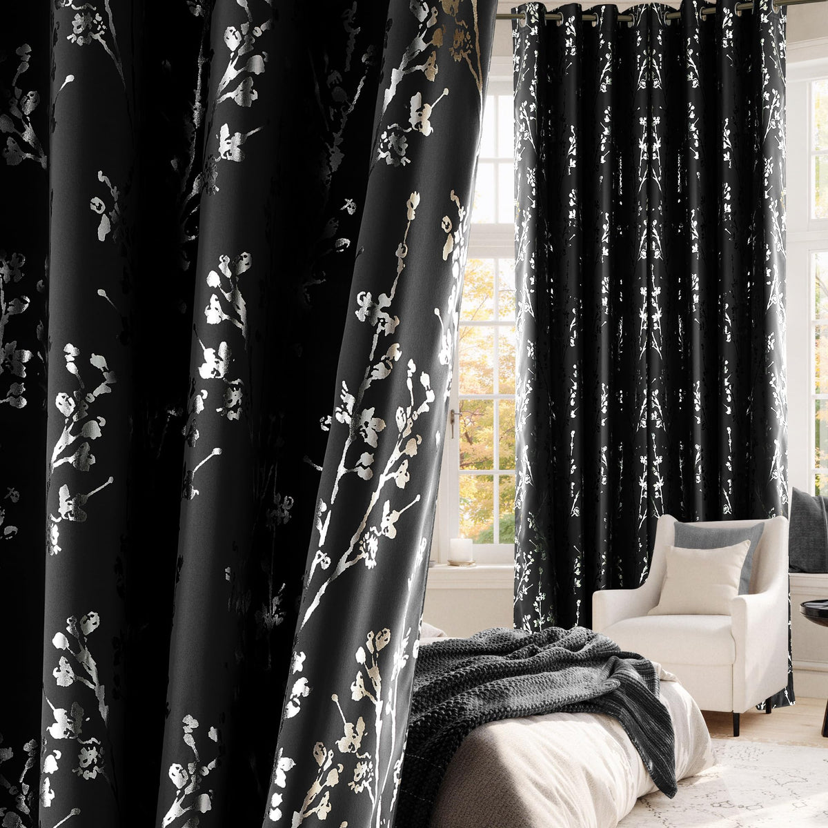 NICETOWN Grey Blackout Striped Pattern Curtains for Living Room, 52 x 84