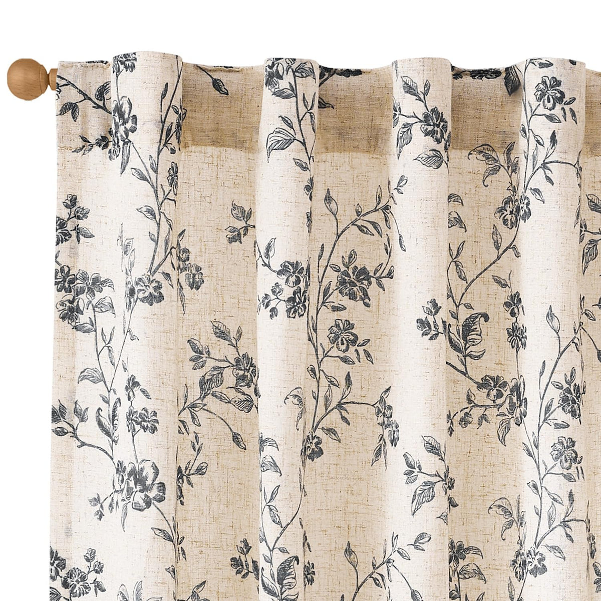Lazzzy Taupe Vintage Floral Linen Curtains Farmhouse 50W X 84L 2 Panels