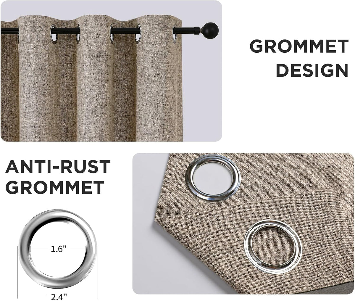 CUCRAF 100% Blackout Window Curtains 84 inches Long 2 Panels Set, Faux Linen Look Thermal Insulated Grommet Drapes, Room Darkening Curtain for Bedroom Living Room(W52 x L84 Inch, Light Khaki)