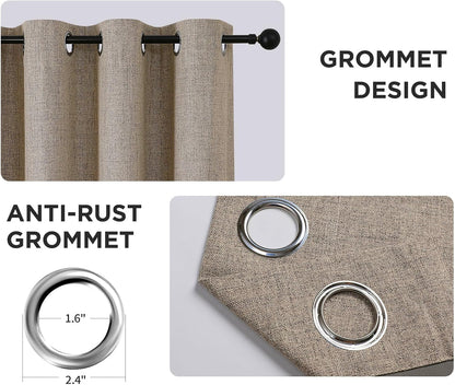 CUCRAF 100% Blackout Window Curtains 84 inches Long 2 Panels Set, Faux Linen Look Thermal Insulated Grommet Drapes, Room Darkening Curtain for Bedroom Living Room(W52 x L84 Inch, Light Khaki)