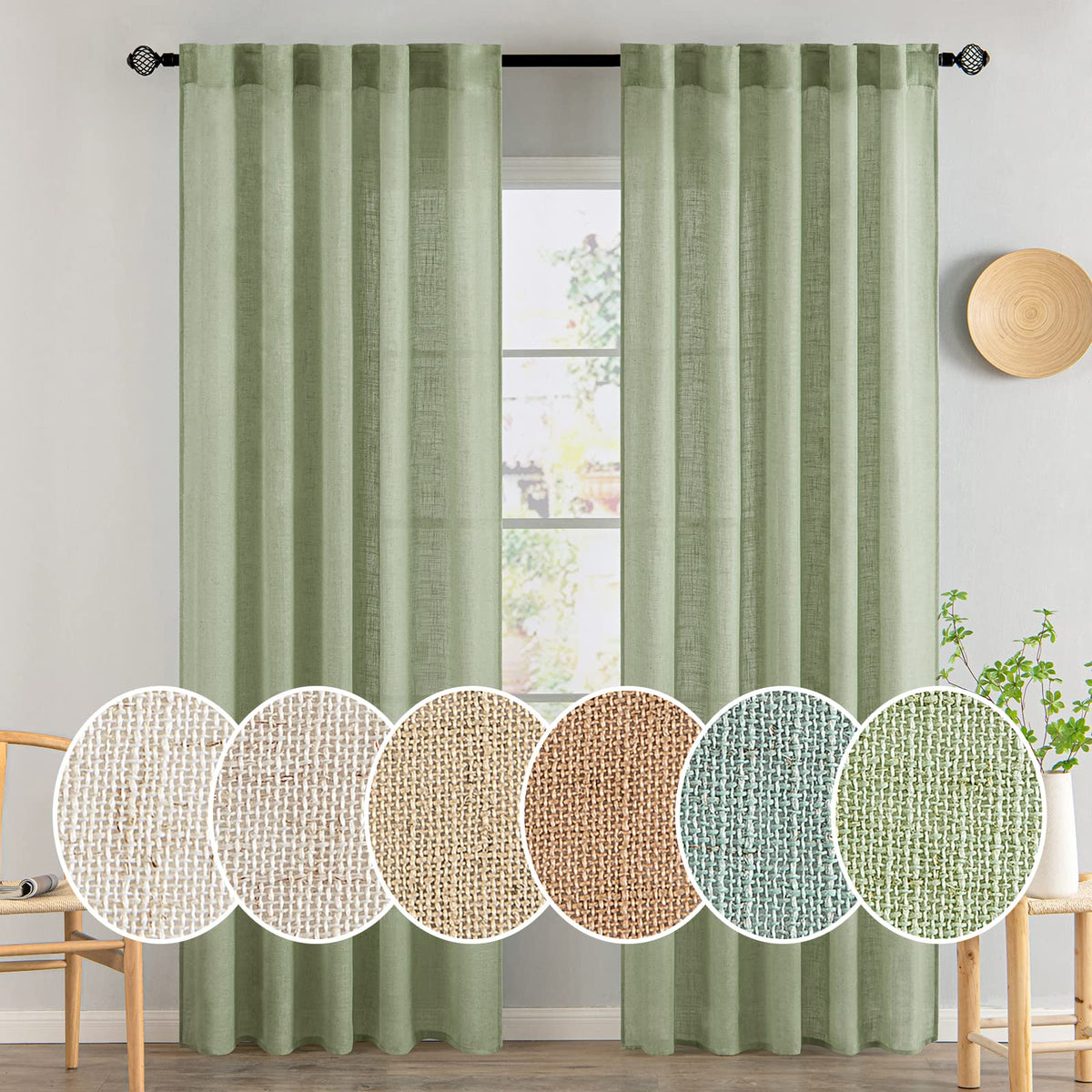MIULEE Natural White Linen Curtains 52x84 Inch Long for Bedroom Living Room