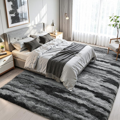 Zentavio 5x8 Area Rugs for Bedroom Fluffy Rugs for Living Room Carpet Large Fuzzy Soft Shag Aesthetic Plush High Pile Gray Throw Rug for Nursery Kids Room Dorm Waved Grey