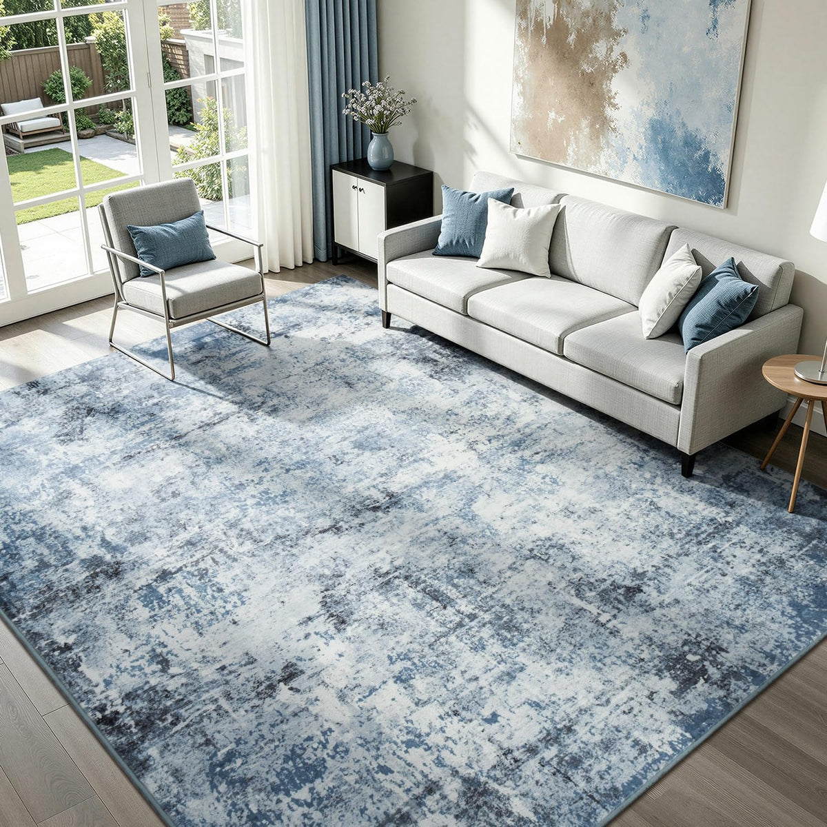 Rugflix 8x10 Area Rug for Living Room, Washable Navy Blue Dark Black Carpet
