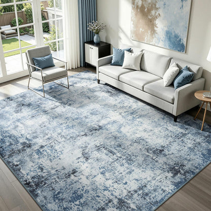 Rugflix 8x10 Area Rug for Living Room, Washable Navy Blue Dark Black Carpet