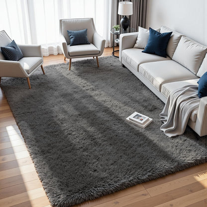 8x10 Fluffy Shag Area Rugs for Living Room Bedroom: Soft Plush Carpet Grey