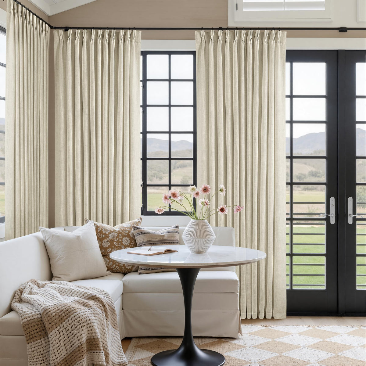 TWODRAPES Natural Pinch Pleated Linen Semi Sheer 84 Inch Curtains 2 Panels