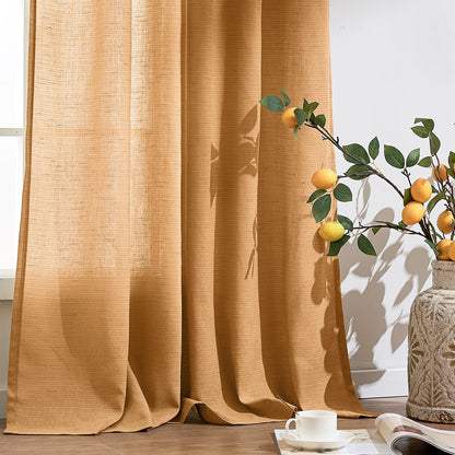 jinchan Linen Curtains Light Filtering Back Tab 50x96 Inch 2 Panels Beige