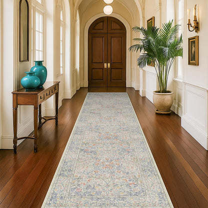 Floral Dark Green Washable Area Rugs 8x10, Vintage Living Room Rug