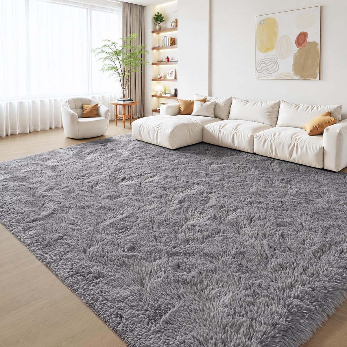 Zentavio 5x8 Area Rugs for Bedroom Fluffy Rugs for Living Room Carpet Large Fuzzy Soft Shag Aesthetic Plush High Pile Gray Throw Rug for Nursery Kids Room Dorm Waved Grey