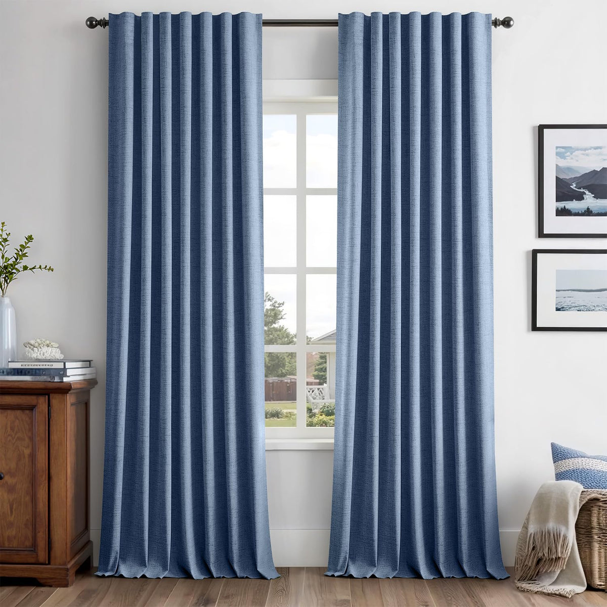 MIULEE 100% Blackout Linen Curtains for Bedroom 42 x 84 Inch Ivory 2 Panels