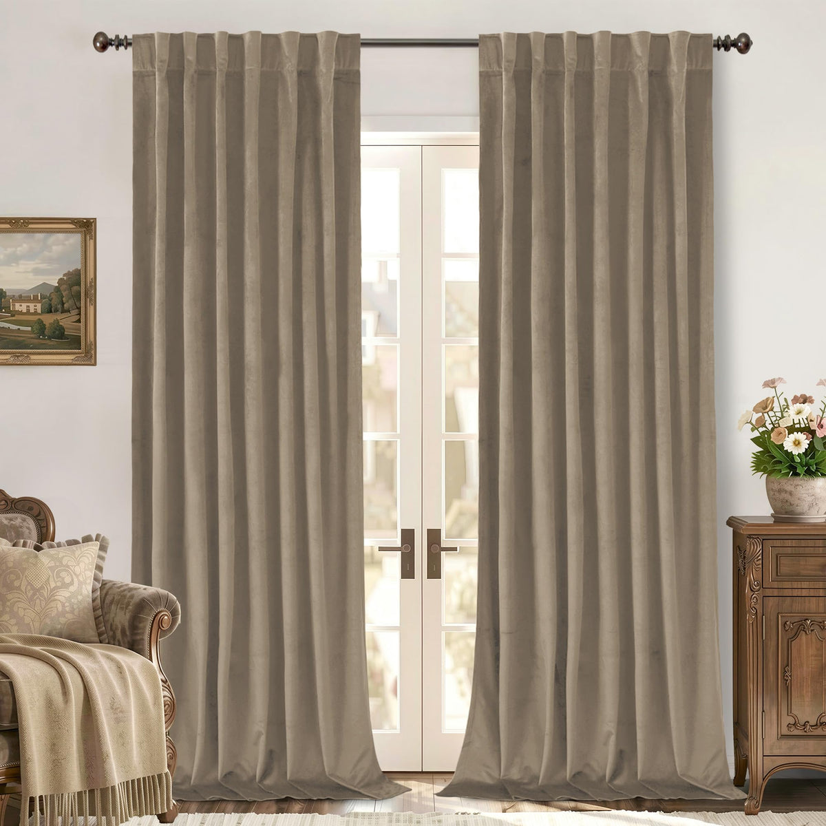 BGment Olive Green Velvet Blackout Curtains 52 x 84 Inch Length, 2 Panels