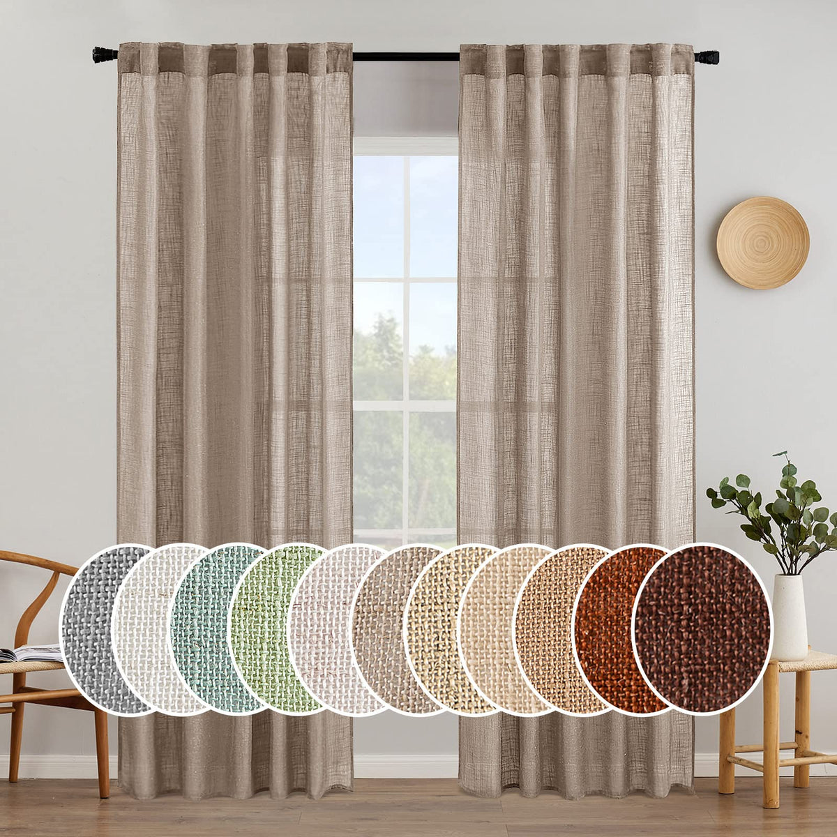 MIULEE Natural White Linen Curtains 52x84 Inch Long for Bedroom Living Room
