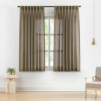 Vision Home Natural Linen Pinch Pleated Semi Sheer Curtains 42Wx90Lx2