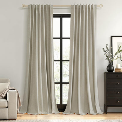 Guken Cream Linen Blackout Curtains 84 Inch Length 2 Panels Set for Living Room Bedroom Back Tab Thermal Insulated 100% Black Out Drapes Room Darkening Window Curtain Ivory Natural Beige