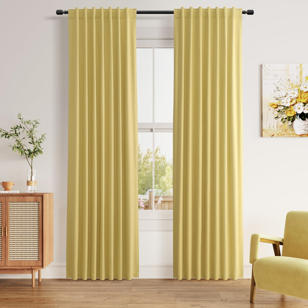 Guken Cream Linen Blackout Curtains 84 Inch Length 2 Panels Set for Living Room Bedroom Back Tab Thermal Insulated 100% Black Out Drapes Room Darkening Window Curtain Ivory Natural Beige