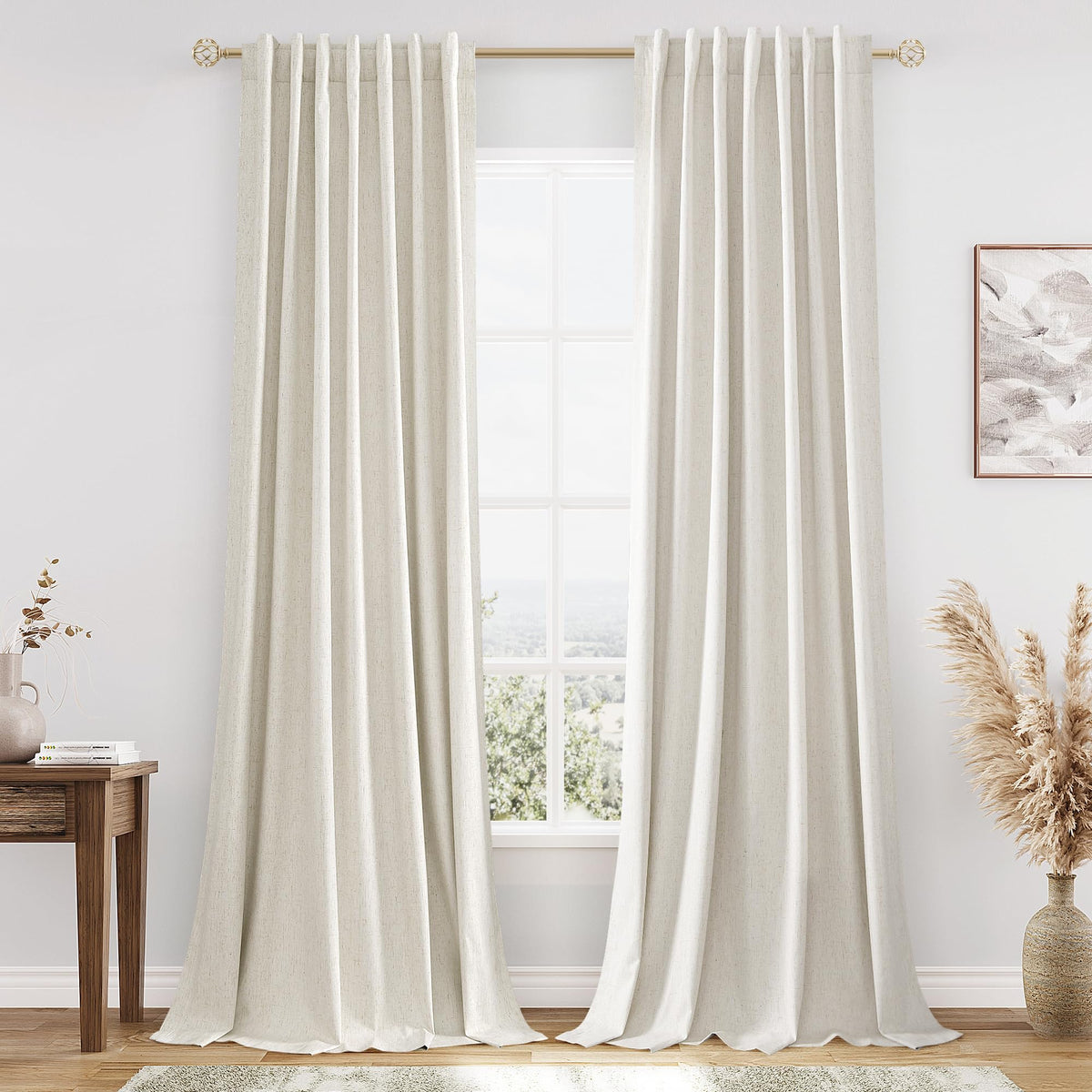 Guken Cream Linen Blackout Curtains 84 Inch Length 2 Panels Set for Living Room Bedroom Back Tab Thermal Insulated 100% Black Out Drapes Room Darkening Window Curtain Ivory Natural Beige