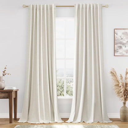 Guken Cream Linen Blackout Curtains 84 Inch Length 2 Panels Set for Living Room Bedroom Back Tab Thermal Insulated 100% Black Out Drapes Room Darkening Window Curtain Ivory Natural Beige