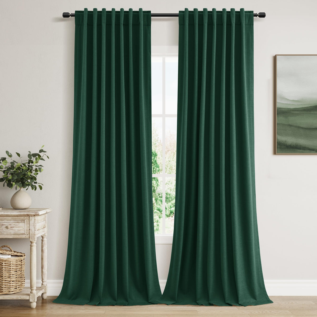 Guken Cream Linen Blackout Curtains 84 Inch Length 2 Panels Set for Living Room Bedroom Back Tab Thermal Insulated 100% Black Out Drapes Room Darkening Window Curtain Ivory Natural Beige