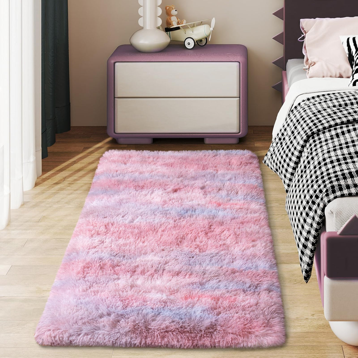 Ultra Soft Runner Rugs for Bedroom Hallways with Upgraded Non-Slip Rubber Backing & Thick Memory Sponge, 2x6 Feet Fluffy Shag Throw Area Rug for Bedside Dorm Dark Grey