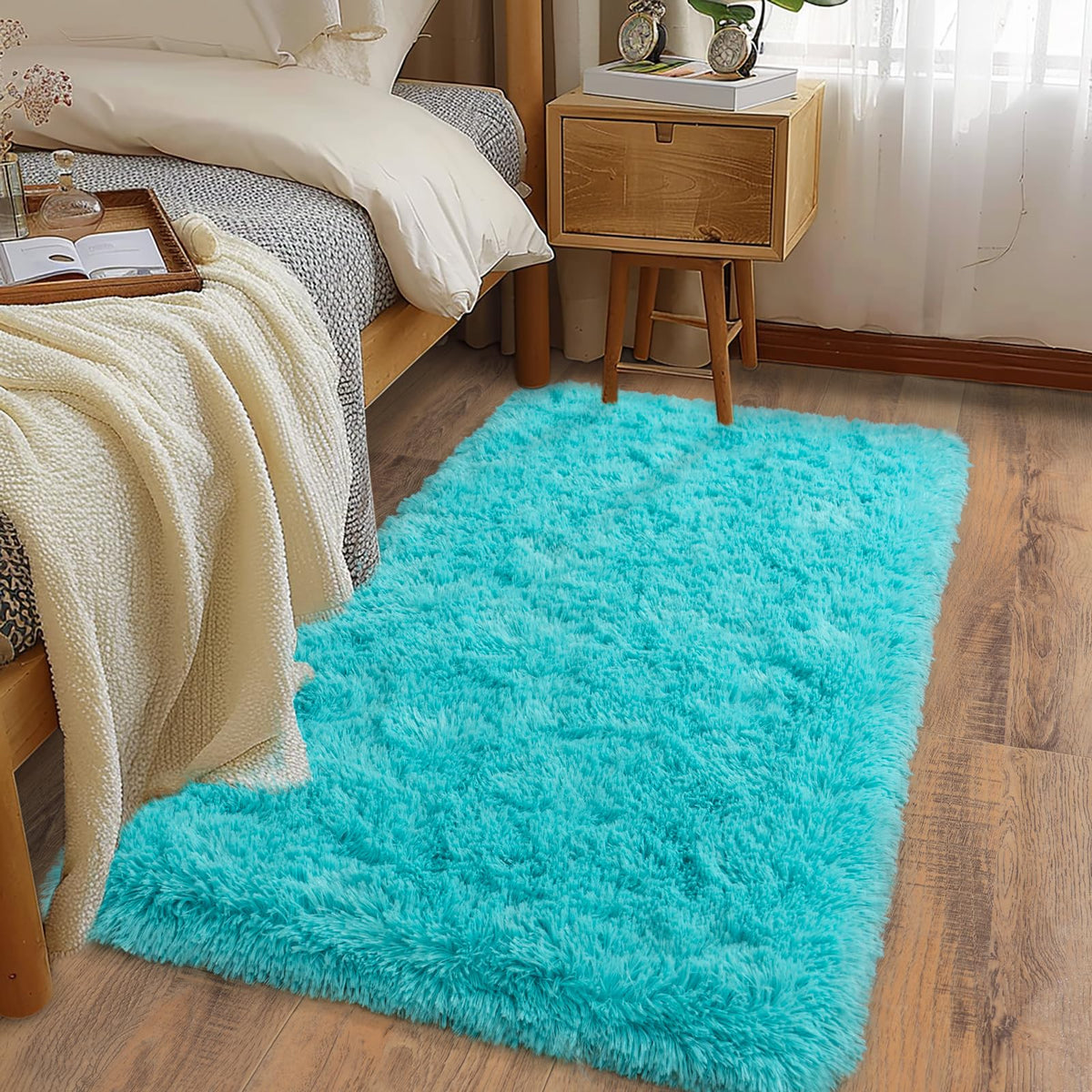 Ultra Soft Runner Rugs for Bedroom Hallways with Upgraded Non-Slip Rubber Backing & Thick Memory Sponge, 2x6 Feet Fluffy Shag Throw Area Rug for Bedside Dorm Dark Grey