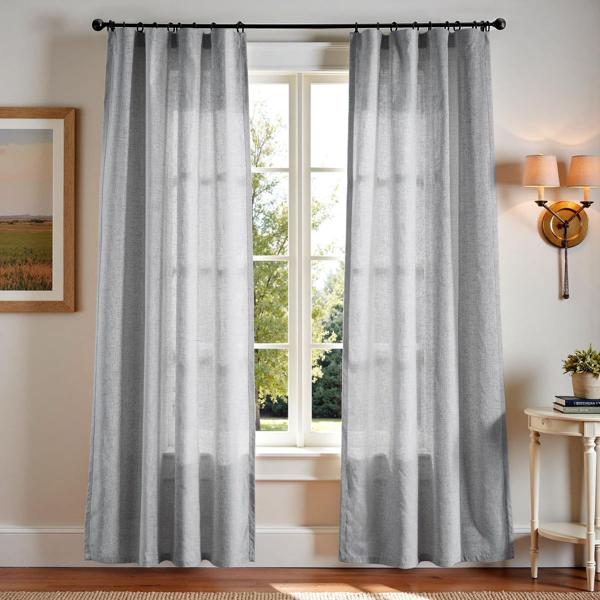 jinchan Linen Curtains Light Filtering Back Tab 50x96 Inch 2 Panels Beige