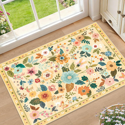 RELEANY Floral Washable 5x7 Area Rugs Pink