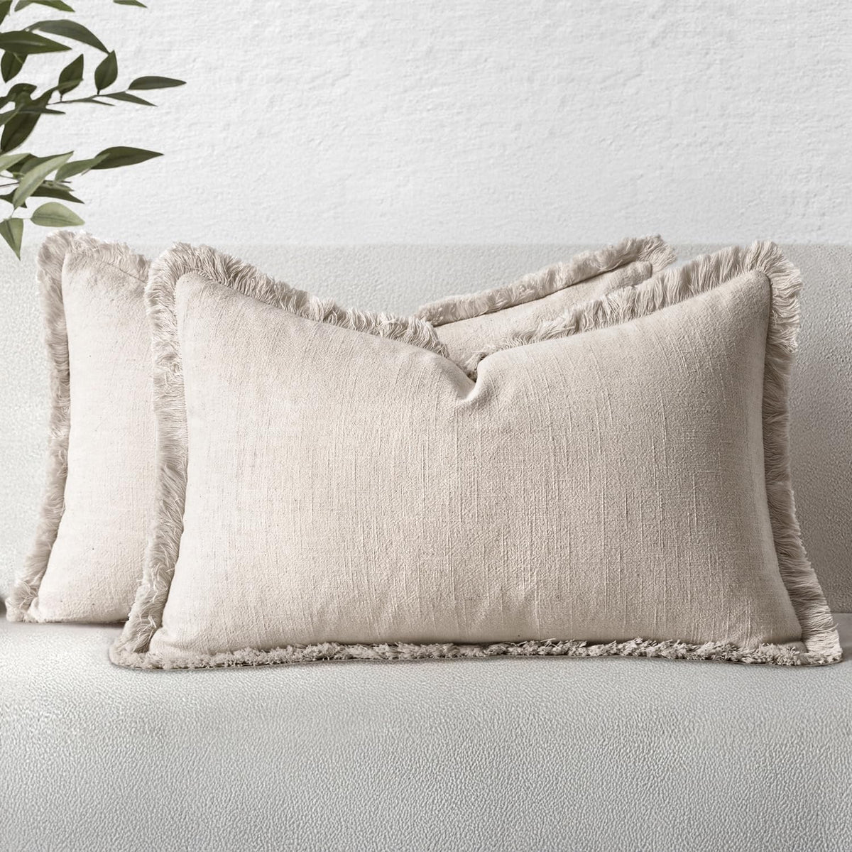 MIULEE Linen Fringe Decorative Fall Throw Pillow Covers Cocoa Brown 18x18