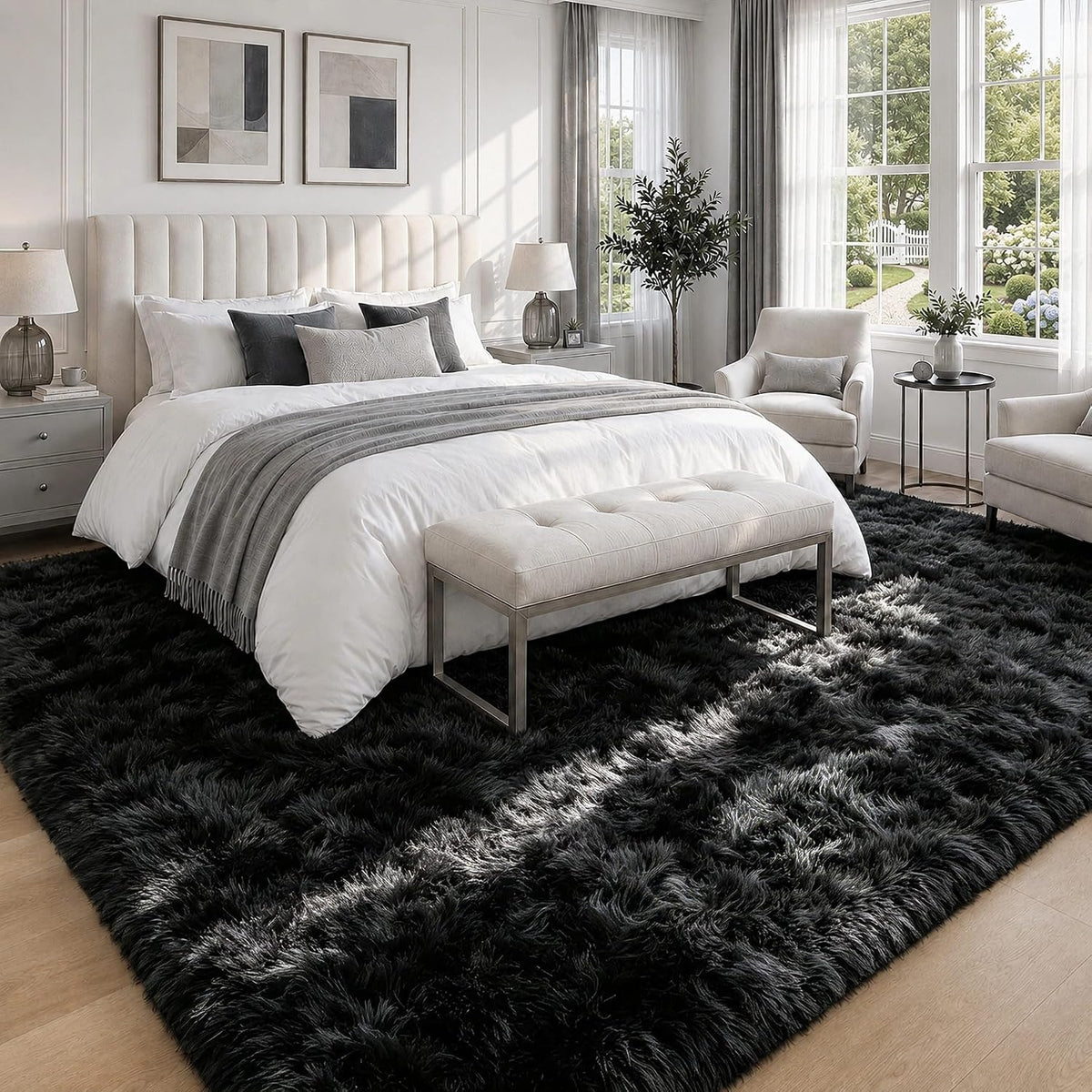 8x10 Area Rugs for Living Room: Soft Black Fluffy Rug Shag Washable Rug Plush Fuzzy Indoor Carpet for Bedroom Nursery Playroom Girls Boys Kids Room (Black, 8'x10')