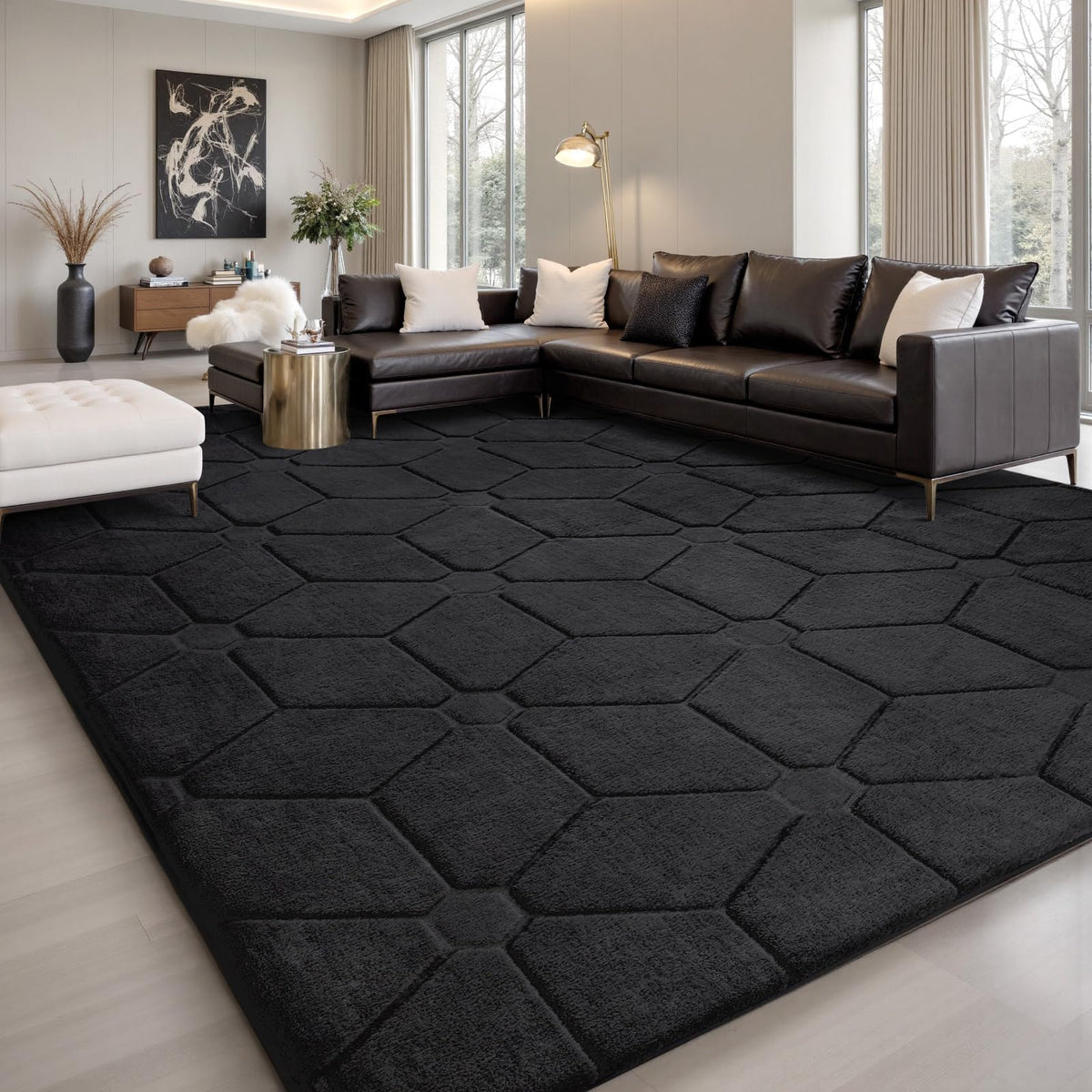 Sour Lemon 8x10 Area Rugs for Living Room Bedroom, Large Carpet Grey Rug