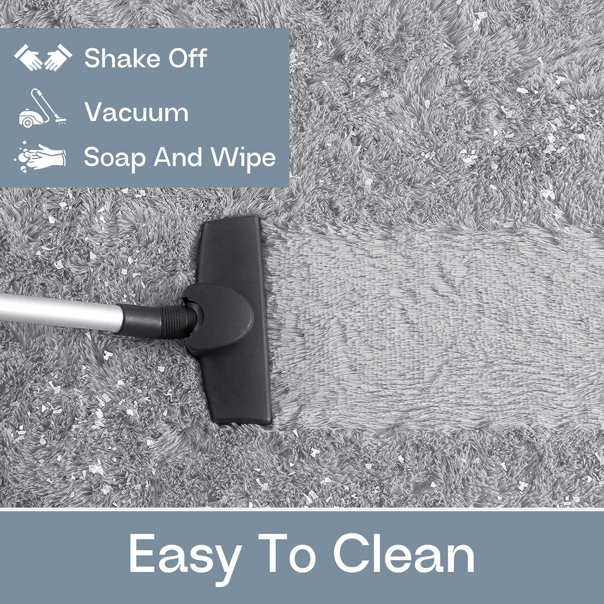 LOCHAS Bedroom Rug 2.6' x 5.3', Grey Fluffy Shaggy Area Rug for Kids Room