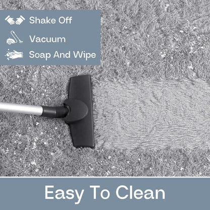 LOCHAS Bedroom Rug 2.6' x 5.3', Grey Fluffy Shaggy Area Rug for Kids Room