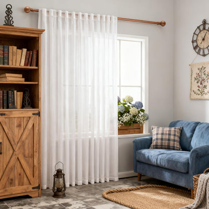 MYSKY HOME Linen Curtains for Living Room, Natural Semi Sheer Curtains & Drapes 84 inches Length 2 Panels Set Farmhouse Country Boho Style Back Tab Draperies for Sliding Glass Door, 50" Wide, Linen