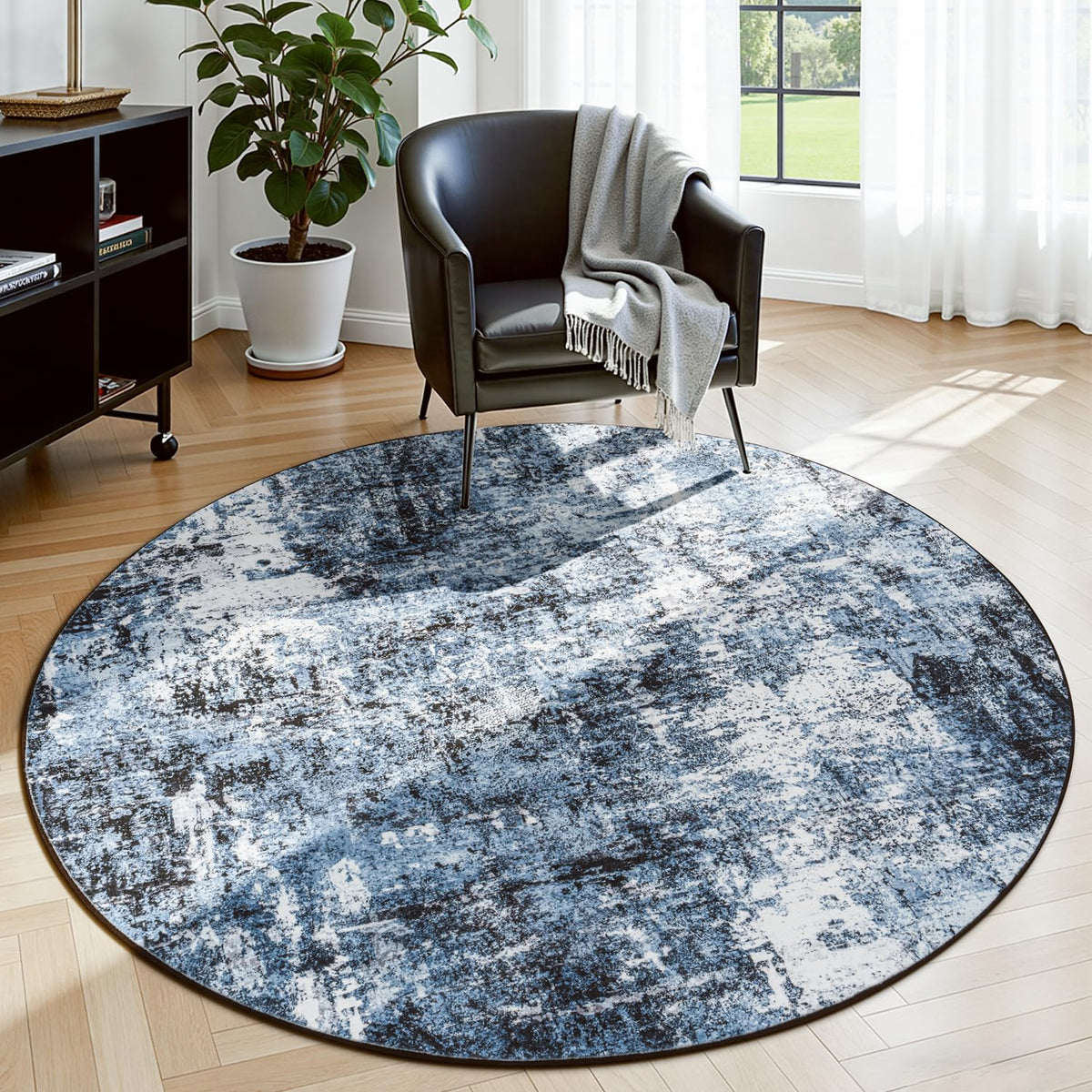 Rugflix 8x10 Area Rug for Living Room, Washable Navy Blue Dark Black Carpet