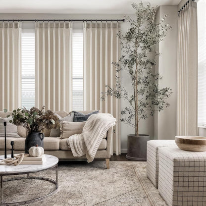 Topfinel Oatmeal Beige Pinch Pleated Curtains 84 Inches Long for Living Room 2 Panels Sets,Stone Washed Linen Earth Tone Decor Back Tab Boho Neutral Greige Earthy Sheer Curtain for Bedroom