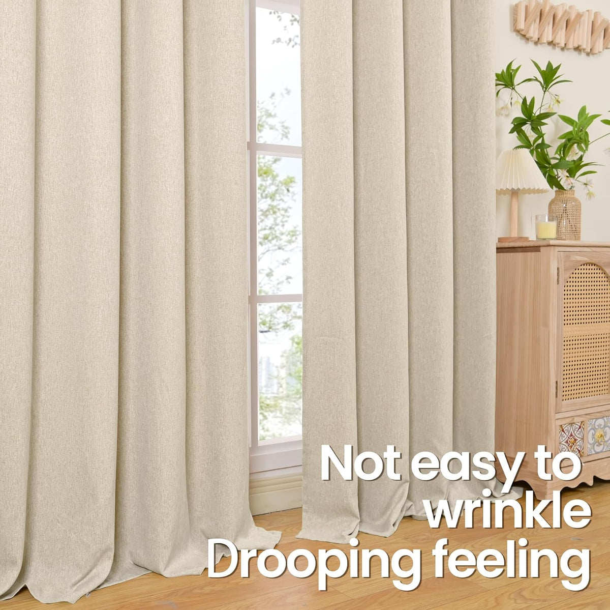 BGment Oatmeal Linen Curtains 84 Inch Length 2 Panels Set for Living Room