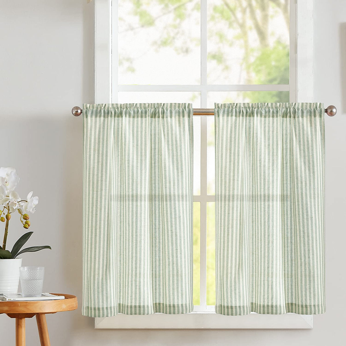 Vangao Linen Curtains for Living Room, Striped Blue Curtains 84L, 2 Panels
