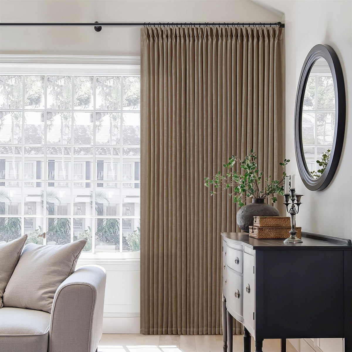 TWODRAPES Natural Pinch Pleated Linen Semi Sheer 84 Inch Curtains 2 Panels
