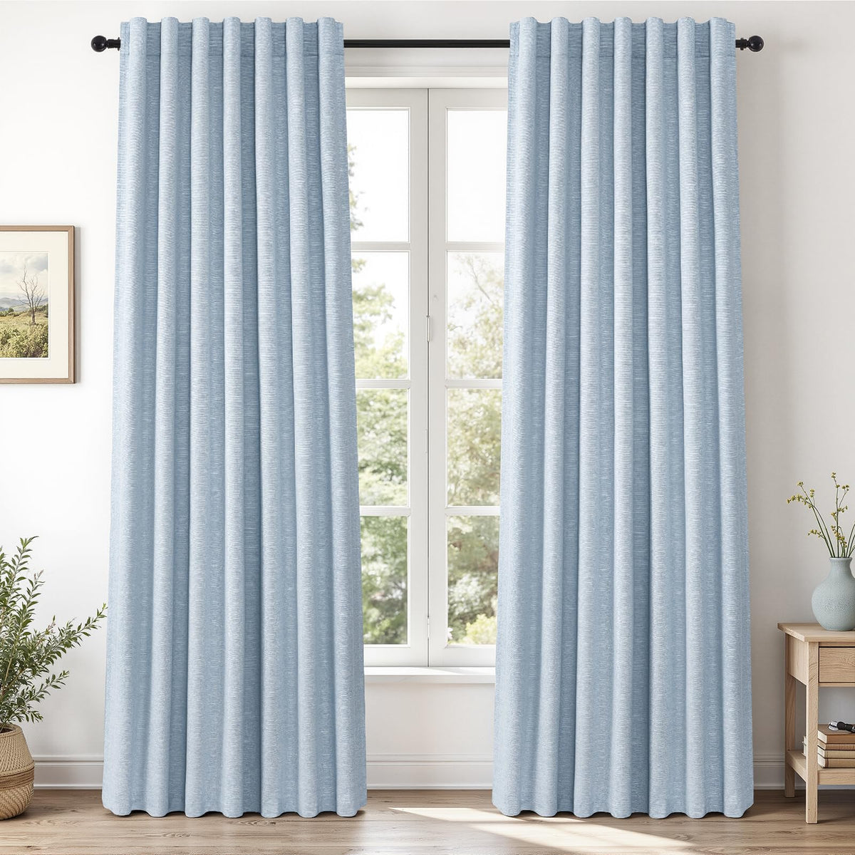 Topfinel Cream Ivory Blackout Curtains & Drapes 84 Inch Length, Beige Pinch Pleat Full Blackout Flax Linen Tab Top Soundproof Curtains with Hooks Rings for Bedroom Living Room Track 2 Panels Set