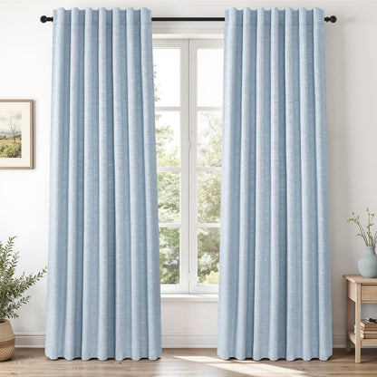 Topfinel Cream Ivory Blackout Curtains & Drapes 84 Inch Length, Beige Pinch Pleat Full Blackout Flax Linen Tab Top Soundproof Curtains with Hooks Rings for Bedroom Living Room Track 2 Panels Set