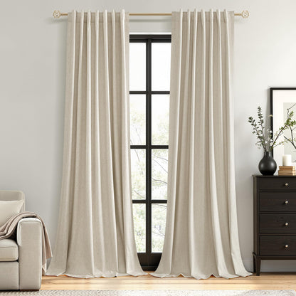 Guken Cream Linen Blackout Curtains 84 Inch Length 2 Panels Set for Living Room Bedroom Back Tab Thermal Insulated 100% Black Out Drapes Room Darkening Window Curtain Ivory Natural Beige