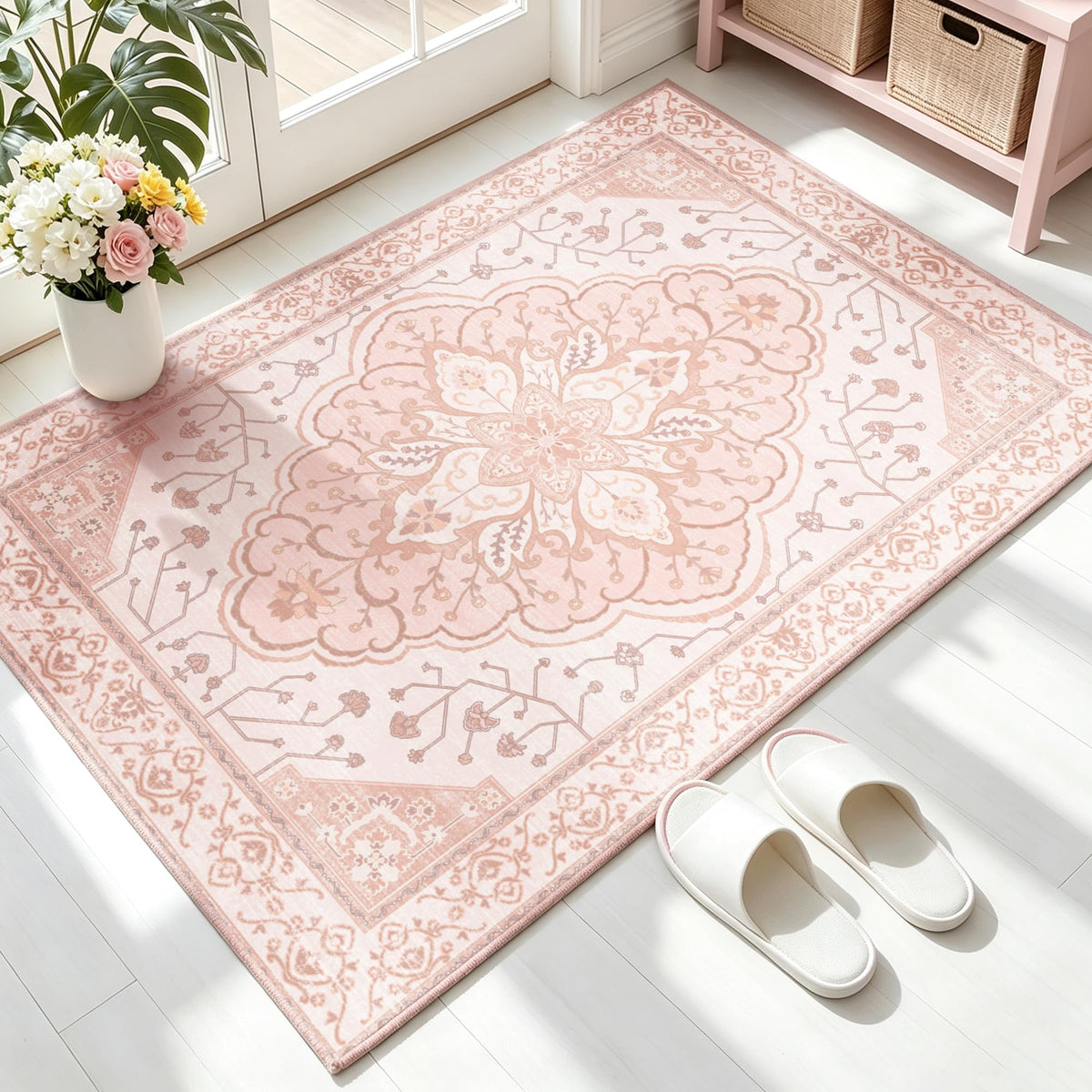 YARNSCAPE 5' x 7' Machine Washable Area Rug, Non-Slip Low-Pile Carpet