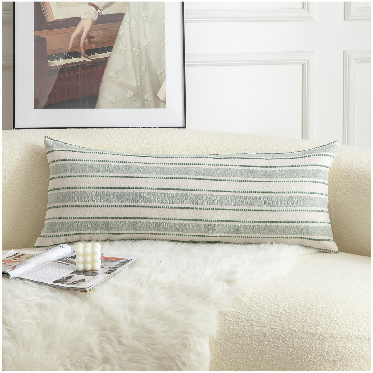 Cethom Decorative Boho Throw Pillow Covers, Farmhouse Textured Pillow Case, 18 x 18 Inch Set of 2, Chair Sofa Bedroom Living Room Home Decor Couch Cushion Case, Classic Blue and Beige Striped